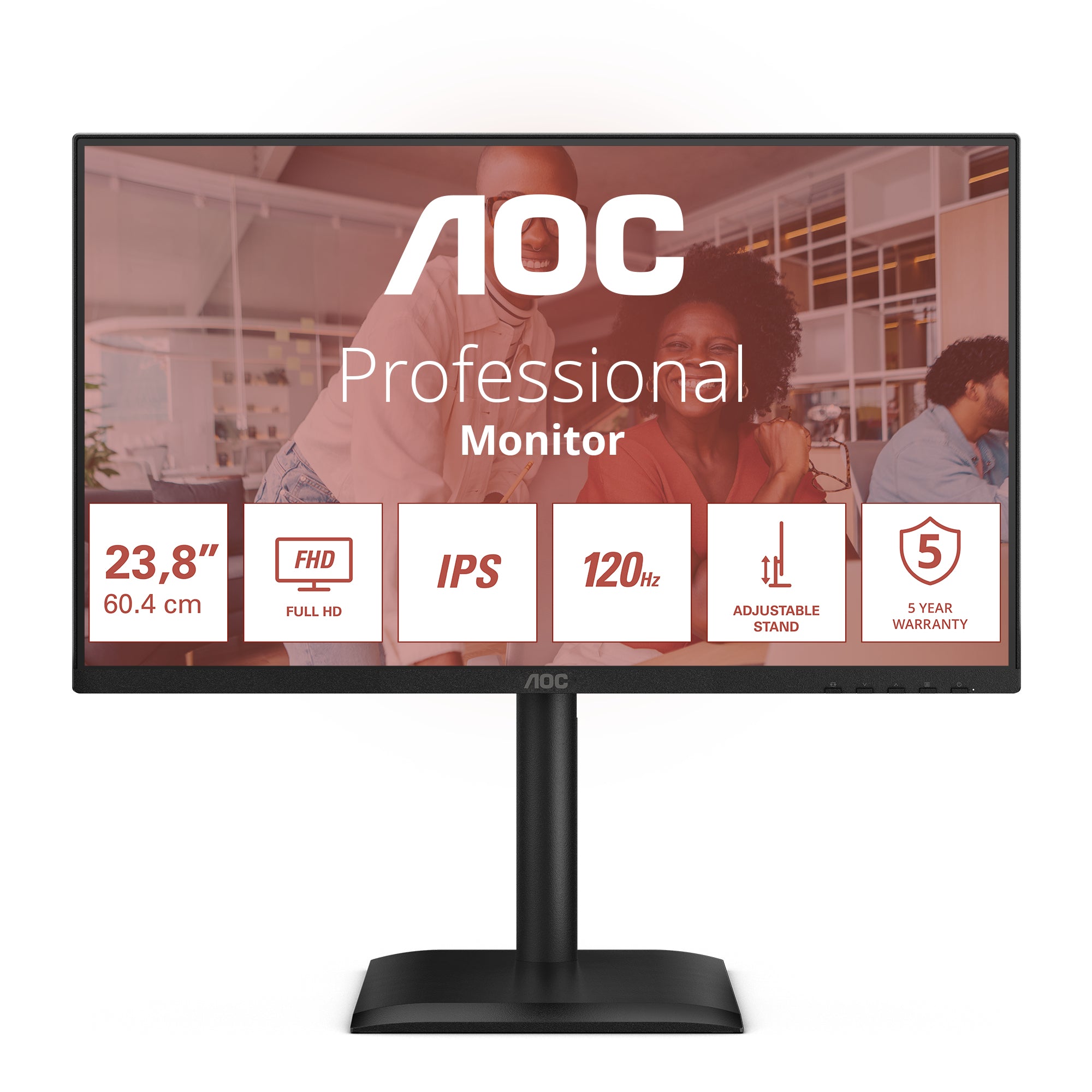 AOC 24E4U – Monitor, 23,8", IPS, 120 Hz, 300 cd/m², USB-Hub, Integrierte Lautsprecher, VESA 100 × 100, Schwarz