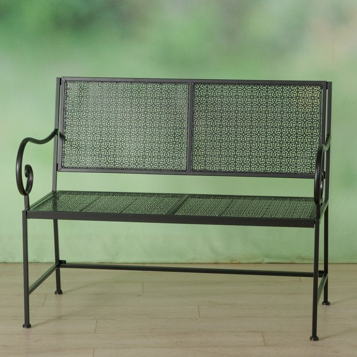 Boltze Marisa Gartenbank – B 112 × T 60 × H 89 cm – Metall, Schwarz – 2 Sitzplätze – für Erwachsene und Kinder