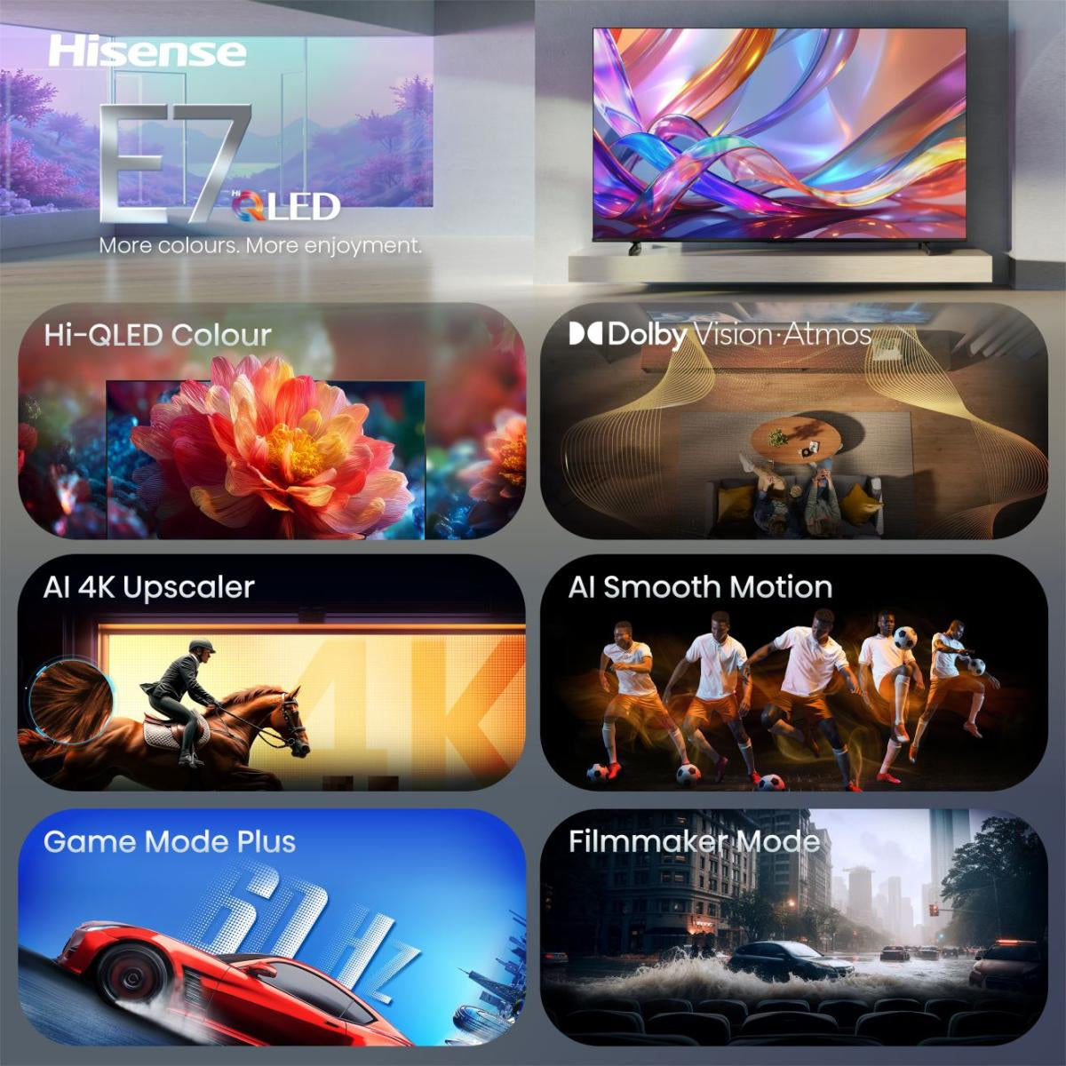 Hisense 65E7S – 65" TV – 4K UHD – QLED – VIDAA U9.5 – 60 Hz – 350 cd/m² – Dolby Vision