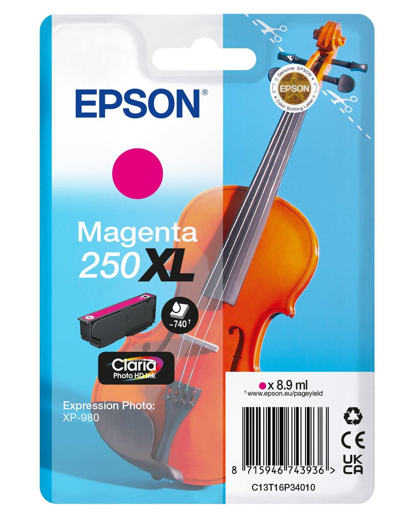 Epson 250XL Magenta Tintenpatrone (Original) – 740 Seiten – für Expression Photo XP-980 – T16P34010
