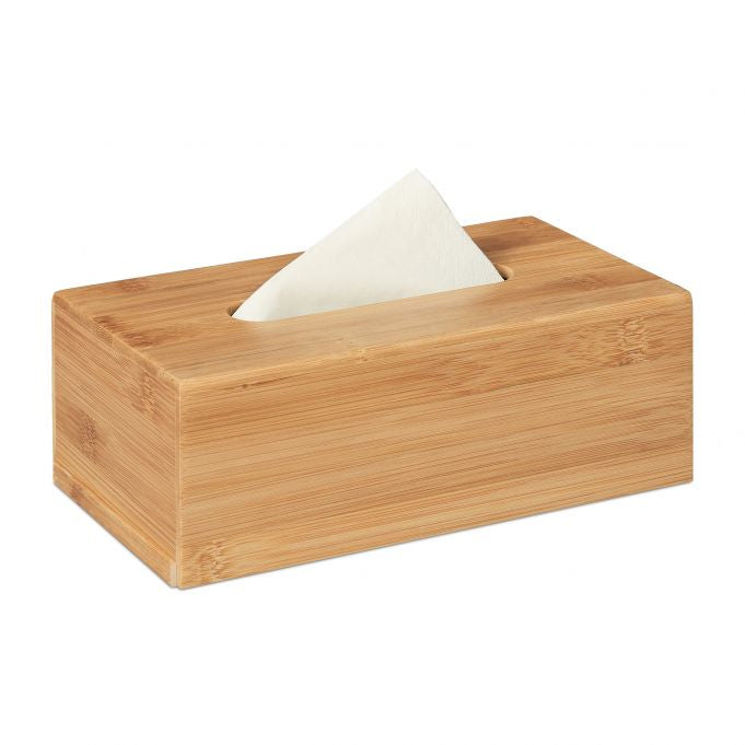 Relaxdays Kosmetiktuchbox – freistehend, Bambus, 24,5×8,5×13,5 cm