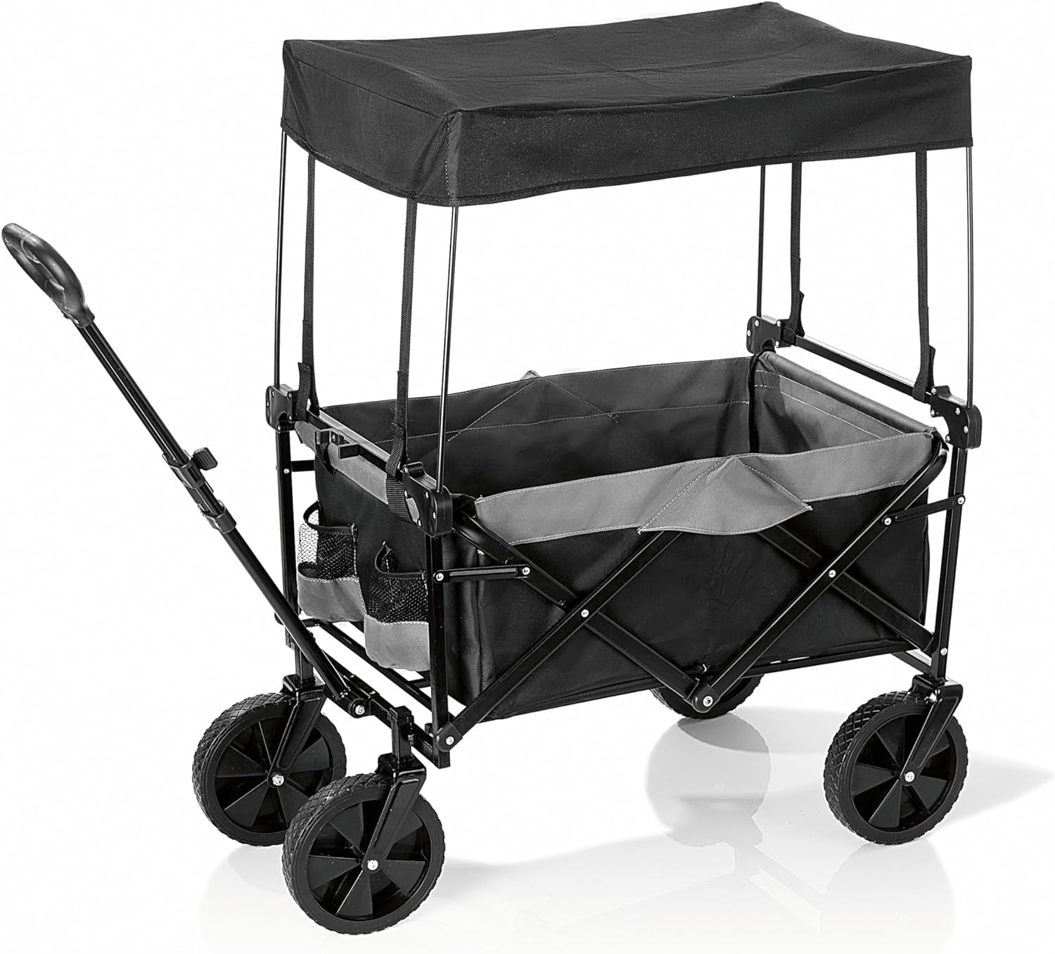 EASYmaxx Faltbarer Bollerwagen – bis 80 kg, 510×955×735 mm – schwarz, Kunststoff/Polyester/Stahl