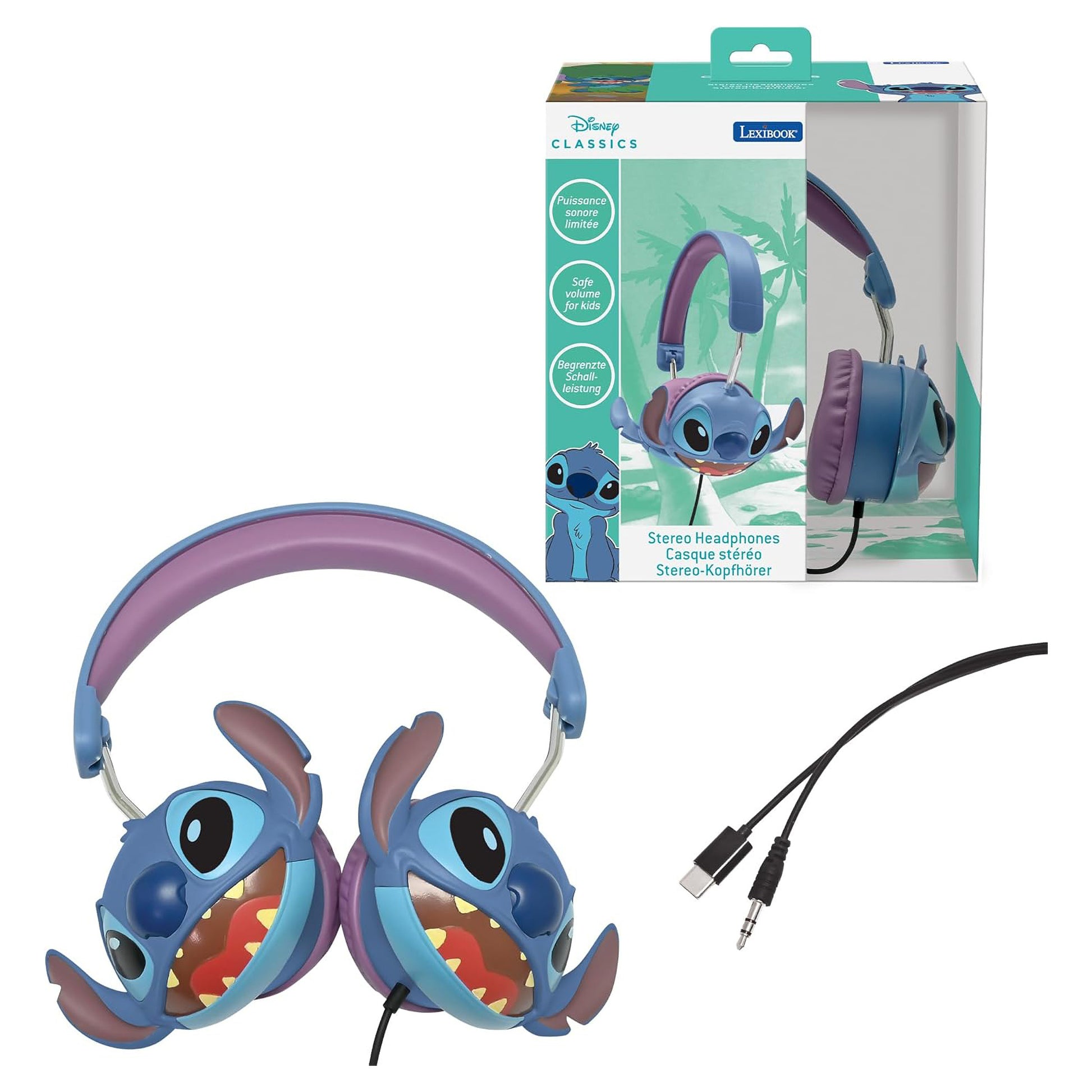 Lexibook Disney Stitch HP015D Kinderkopfhörer – On-Ear, Kabelgebunden, 3,5 mm Klinke, 85 dB Lautstärkebegrenzung, Blau