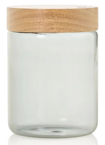 AdHoc Vorratsdose 800 ml, Ø 10 × 14 cm, Glas (Borosilikat)/Akazienholz, transparent/braun