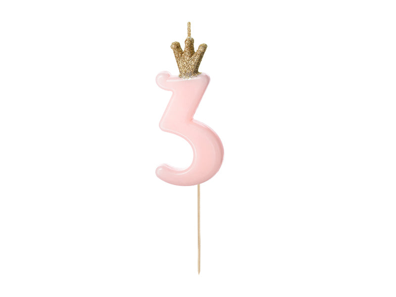 PartyDeco Geburtstagskerzen Zahl 3 – Rosa – 9,5 cm – 1 Stück