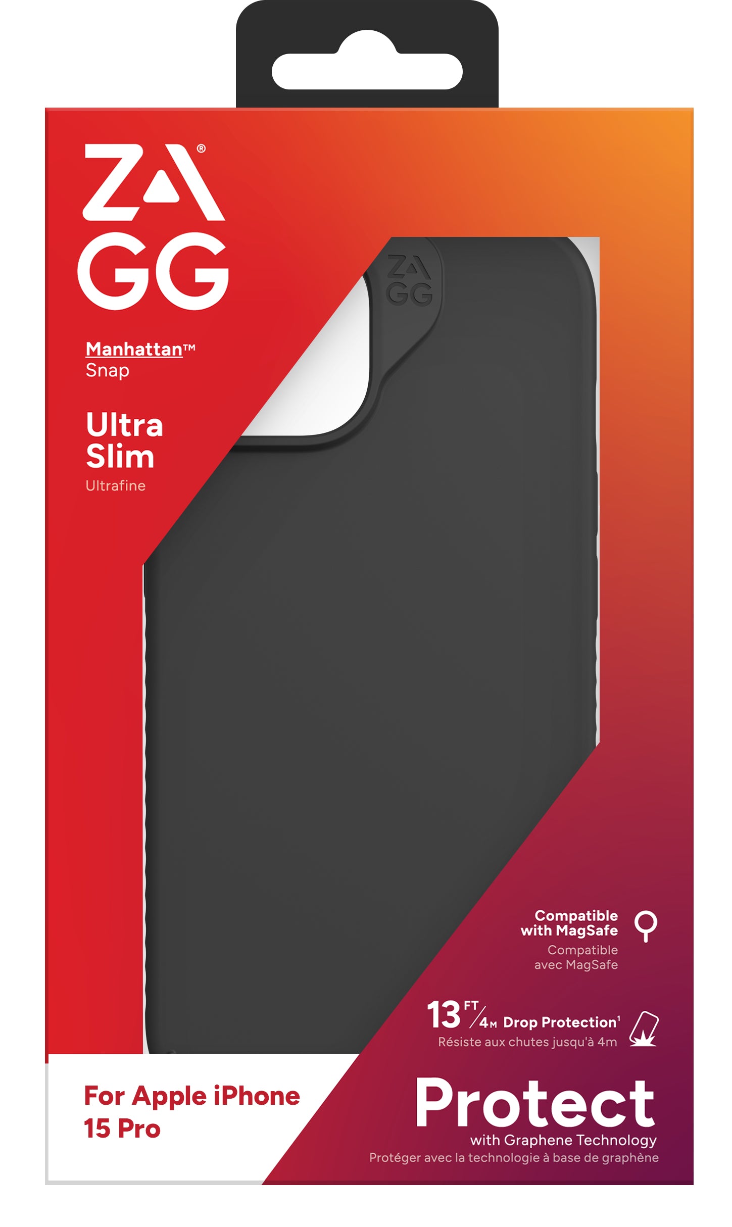 ZAGG Manhattan Snap – Backcover – für Apple iPhone 15 Pro – Schwarz, bis 4 m sturzsicher, antibakteriell