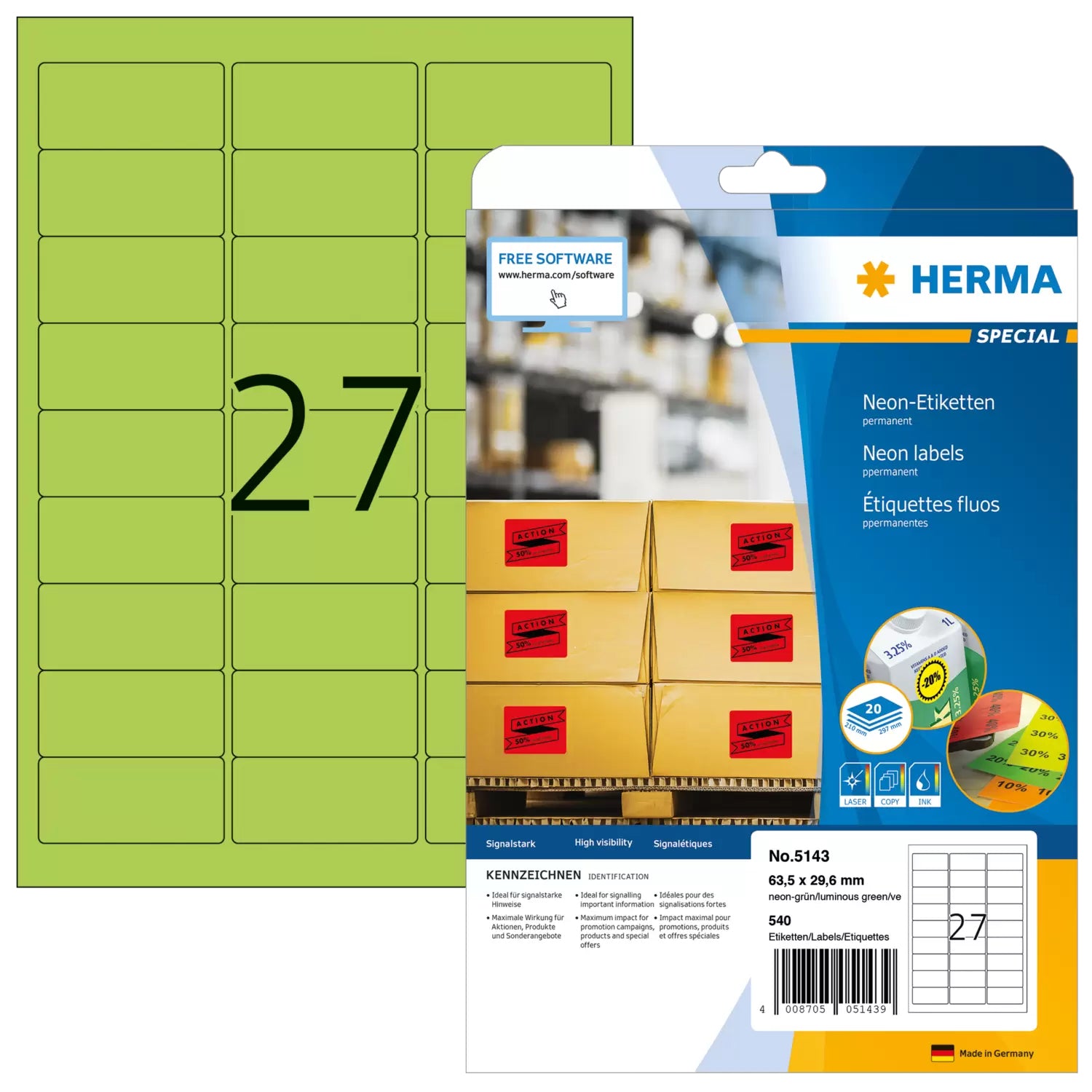 HERMA Schuletiketten – 63,5 × 29,6 mm, Abgerundete Ecken, 540 Stk, 20 Bogen, Papier, Permanent Haftend
