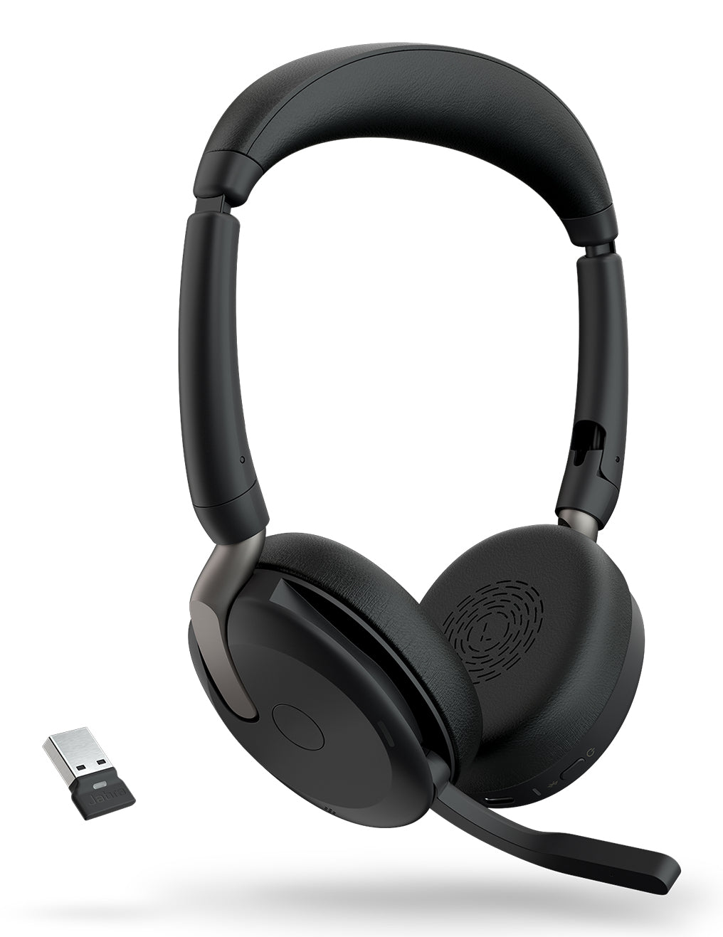 Jabra Evolve2 65 Flex Office-Headset – On-Ear, Stereo, Kabel + BT, ANC, mit USB-A-Dongle, Schwarz, BT 5.2