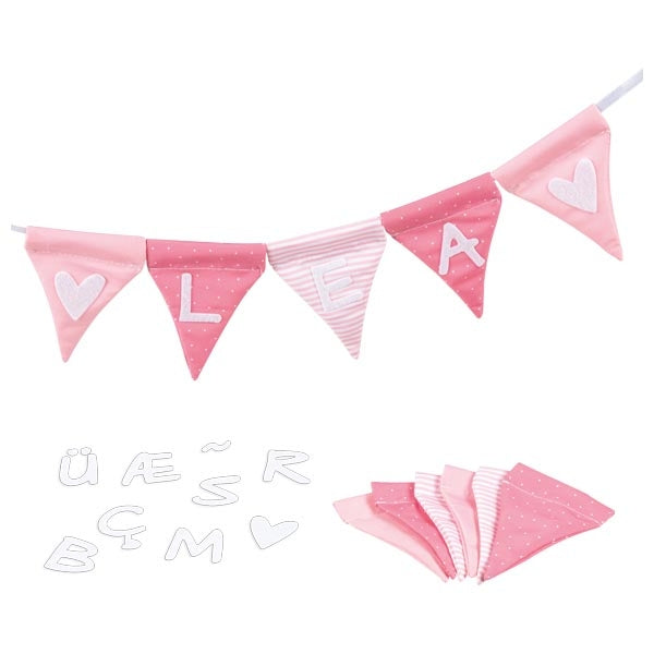 Goki Buchstaben-Wimpelkette – Rosa – 7,5 × 10 cm – Textil – Länge 150 cm