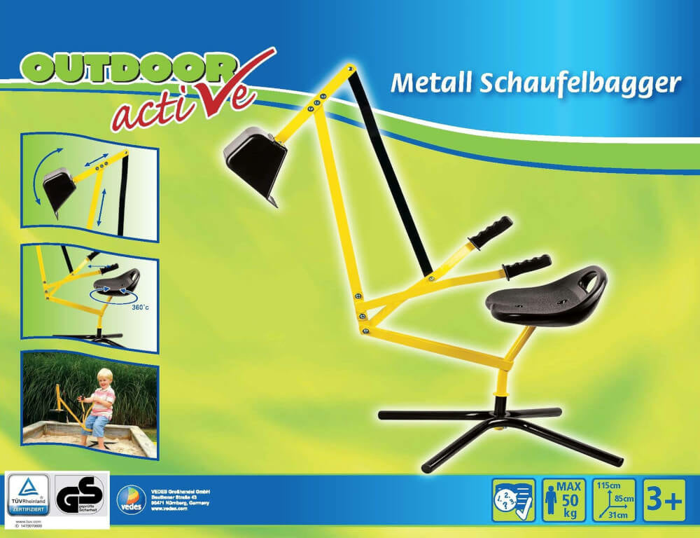 Vedes Schaufelbagger – 50 kg Tragkraft – 115 × 85 × 31 cm – ab 3 J. – Metall, Kunststoff – Schwarz/Gelb