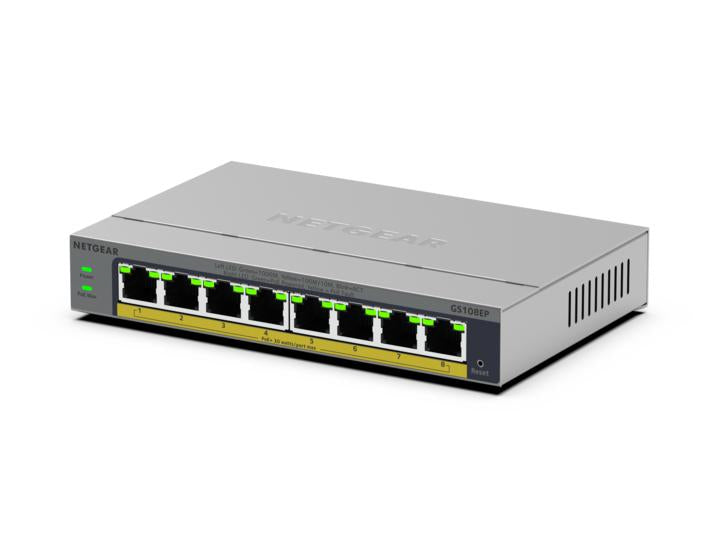 NETGEAR GS108EP – Managed L2/L3 Switch – 8× 1G, 8× PoE+, PoE-Budget 62 W