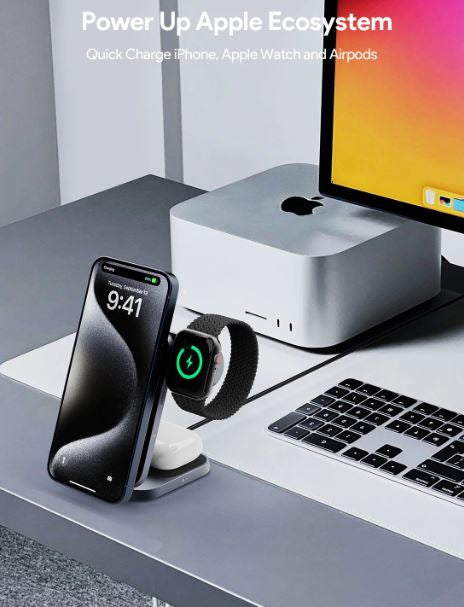 AUKEY MagFusion LC-MC312 Ladestation – 15 W, Qi2, magnetisch – für iPhone 15 Serie, Apple Watch, AirPods
