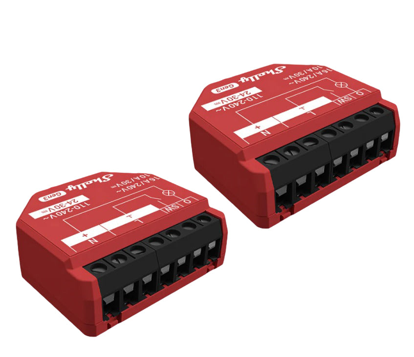 Shelly 1PM Gen3 – Smart-Steckdose – WLAN, 16 A, Verbrauchsmessung – für Amazon Alexa – Rot – 2er-Set