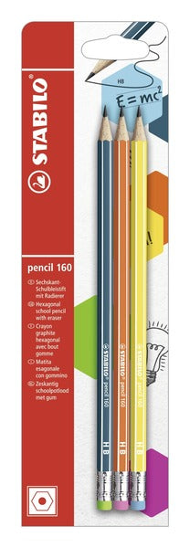 STABILO 160 Bleistifte, hexagonal, mit Radierer – 3er-Set