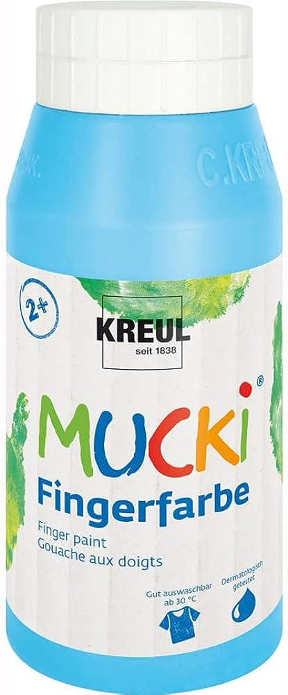 KREUL Mucki Fingerfarbe – Hellblau, Auswaschbar – 750 ml Tube – für Papier, Holz, Glas