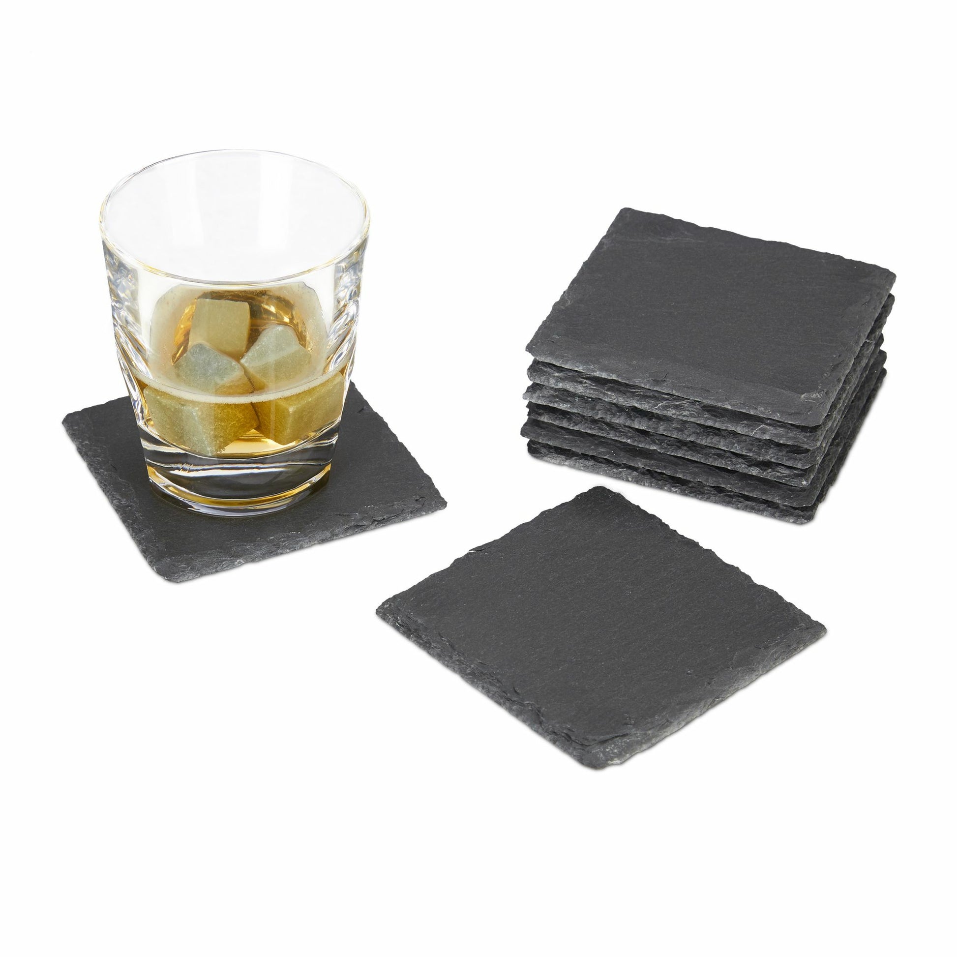 Relaxdays Glasuntersetzer – 8er Set, Ø 10 cm, H 0,2 cm, Schiefer/Filz, Grau