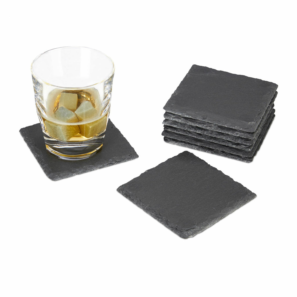 Relaxdays Glasuntersetzer – 8er Set, Ø 10 cm, H 0,2 cm, Schiefer/Filz, Grau