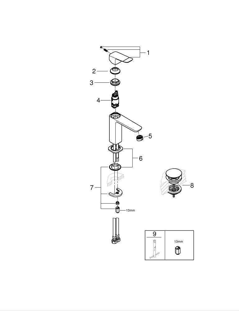 GROHE Einhebelmischer M – 180 × 355 × 73 mm, Anschluss 1/2, Metall, Chrom