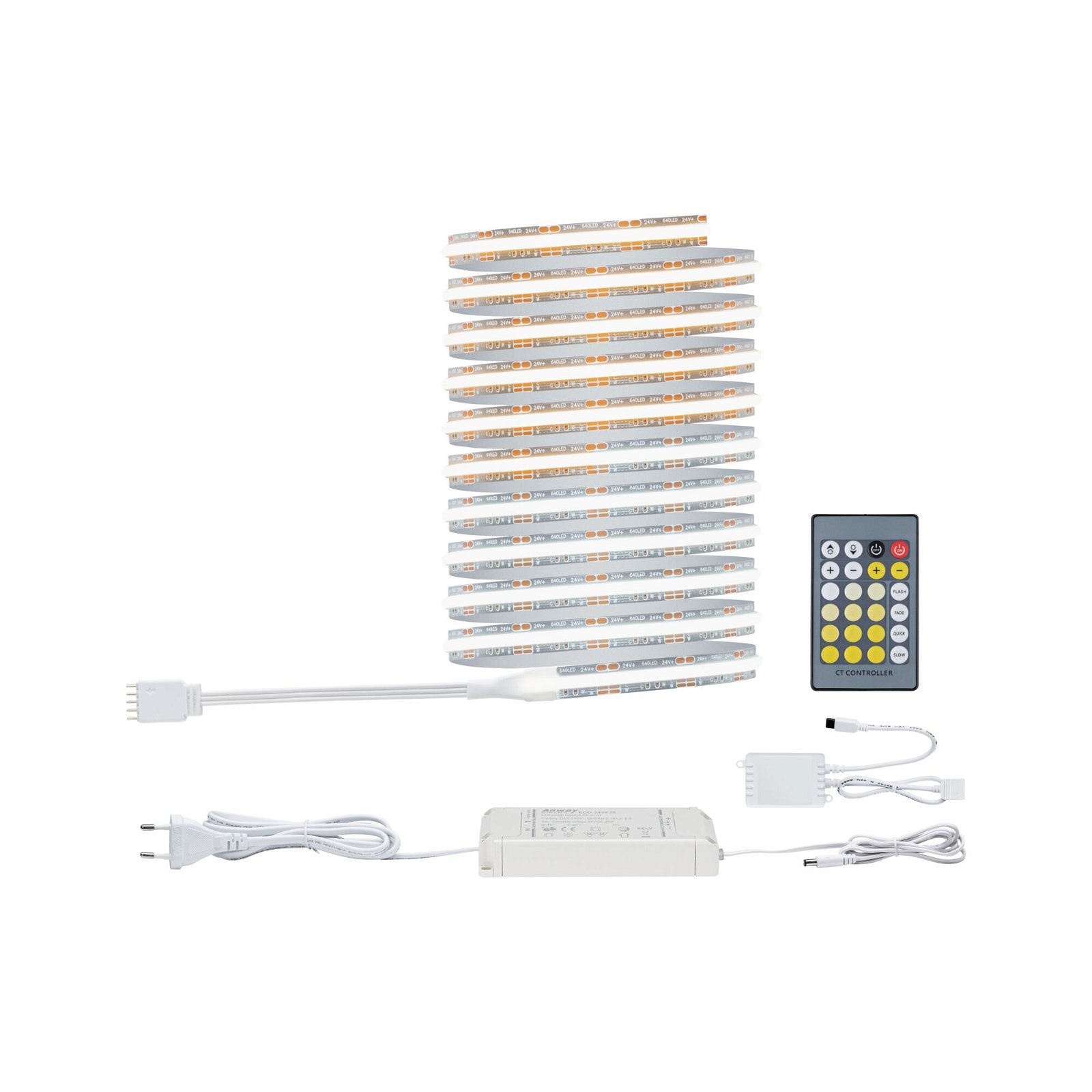 Paulmann LED-Strip MaxLED 500 – Basisset, 3 m, 1800 lm, 15 W, 2700–6500 K, dimmbar, silber, Netzteil, Fernbedienung