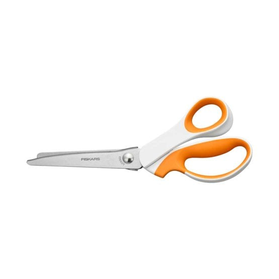Fiskars Konturenschere 24,2 cm, für Rechtshänder – Edelstahl, Softgrip, Zickzack, Orange/Weiss