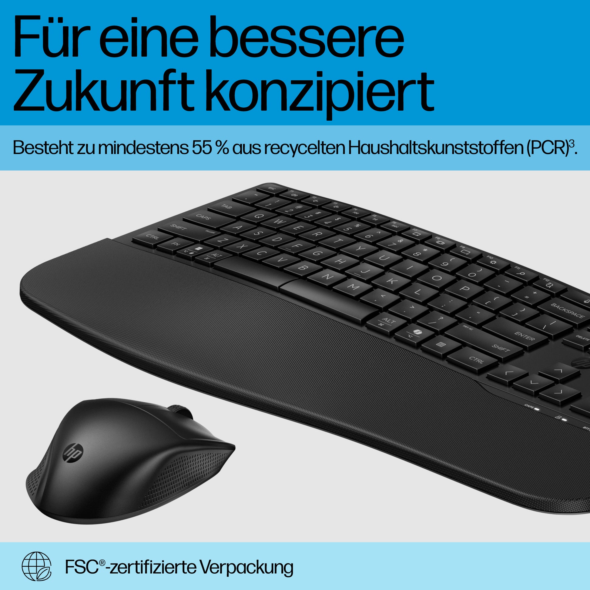 HP 680 Comfort – Tastatur- und Maus-Set – Bluetooth & 2,4 GHz (USB-A Empfänger) – mit Handballenauflage – Schwarz