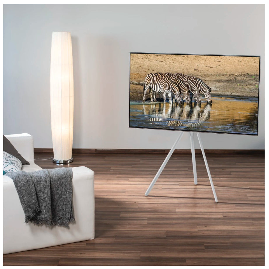 Hama Bodenständer – 37–75" – VESA 300×200–600×400 – bis 40 kg, Höhenverstellbar – Weiss