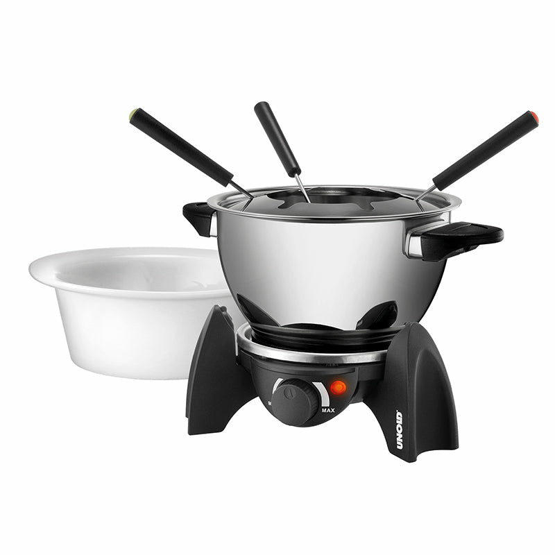 Unold Fondue-Set 48615 – Edelstahl, 0,8 l, 6 Gabeln, elektrisch