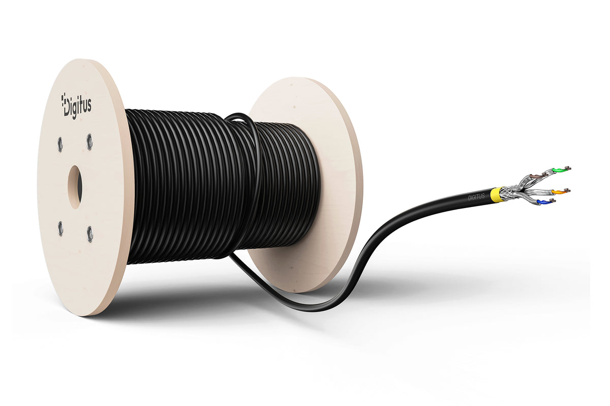 Digitus Cat7a Installationskabel – S/FTP (S‑STP), 100 m, Schwarz, PE