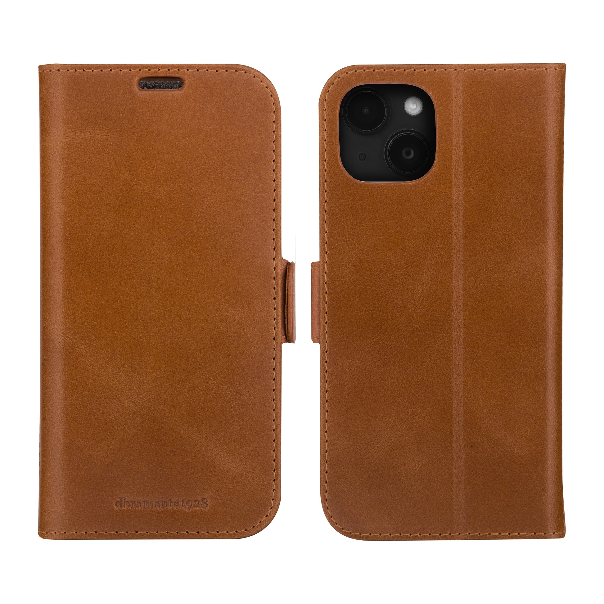 dbramante1928 Copenhagen Wallethülle – für Apple iPhone 15 Plus, mit Ständer, 3 Kartenfächer, Leder, Braun