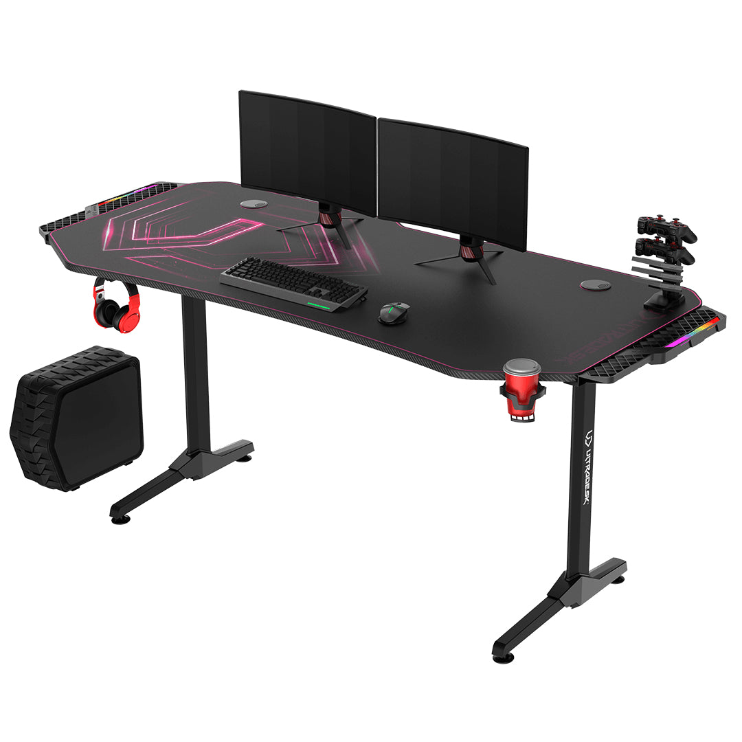 Ultradesk Rollbarer Computertisch, 1'750×750×760 mm, bis 100 kg, LED-RGB, schwarz/rosa
