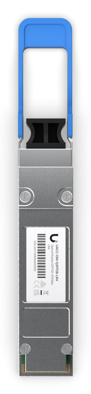 Ubiquiti QSFP28 SFP-Transceiver – 100 Gbit/s, Singlemode, LC (UPC), 10 km, 1270–1309 nm – Blau/Grau