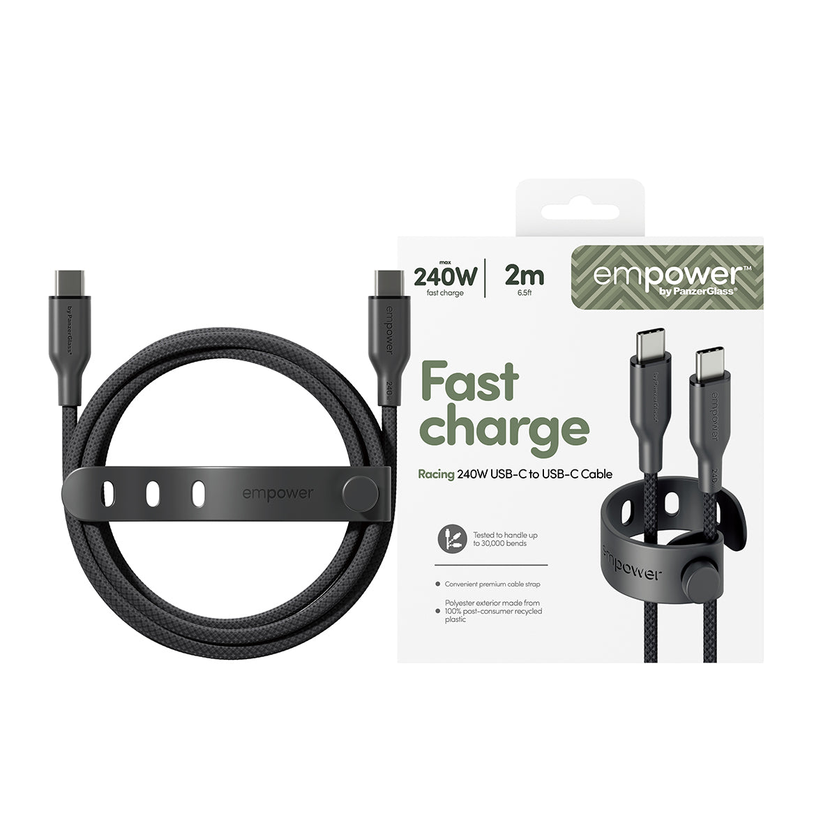 PanzerGlass emPower von PanzerGlass – USB-Kabel – USB-C auf USB-C – USB 2.0 (480 Mbit/s) – 2 m – PD 240 W – Schwarz