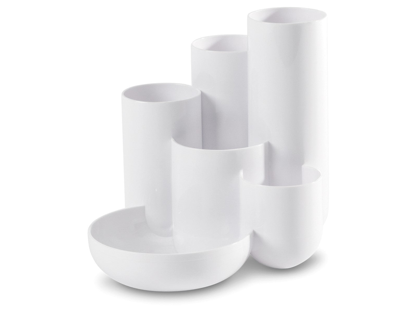 HAN CAMPUS 17480-884 Stifteköcher – 6 Fächer, mit Gummifüssen, Weiss, B 140 × H 109 × T 140 mm