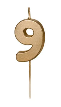 PartyDeco Geburtstagskerzen Zahl 9 – Gold – 3 × 4,5 cm – 1 Stk