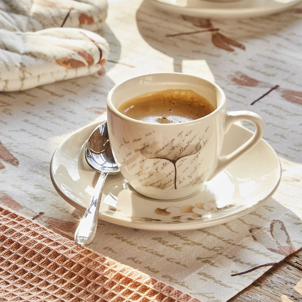 Tognana Porcellane Tognana Espressotassen Poesia – 6er Set, 80 ml, Ø 12,5 cm, Porzellan, Weiss/Beige, spülmaschinenfest, mikrowellengeeignet