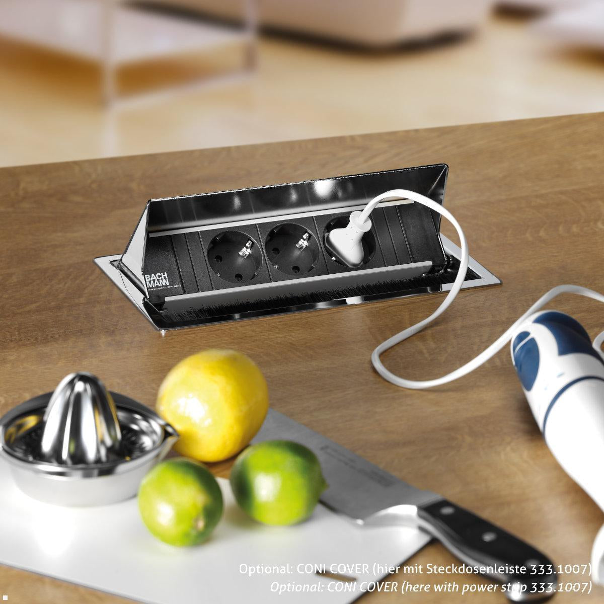 Bachmann CONI Steckdoseneinheit – 2×Schuko (Typ E/F) + 2×CM (leer), Einbau, 0,2 m GST18-Stecker
