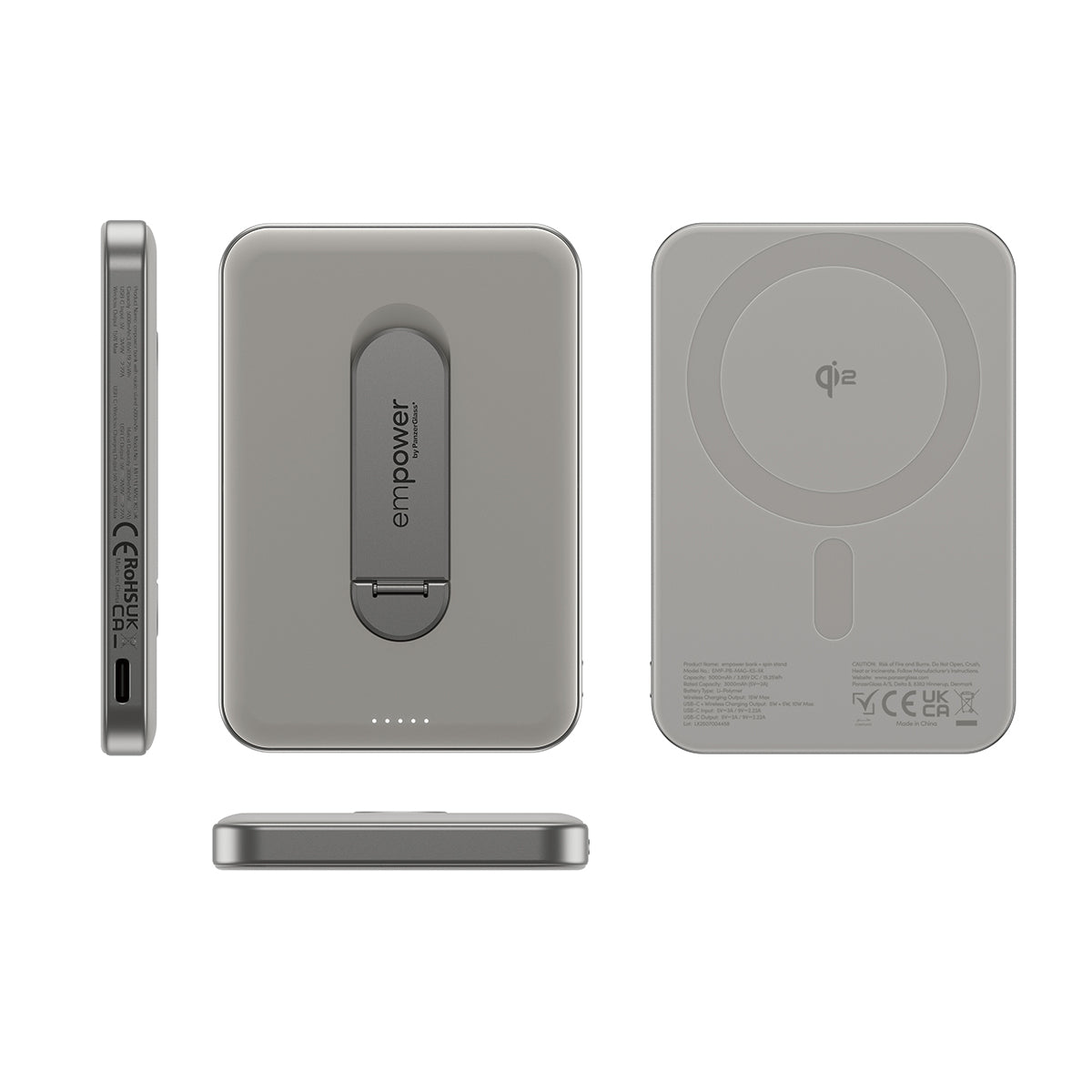 PanzerGlass MagSafe Powerbank 5000 mAh, PD 20 W, 1× USB-C, mit Ständer, für iPhone (MagSafe), Titanium