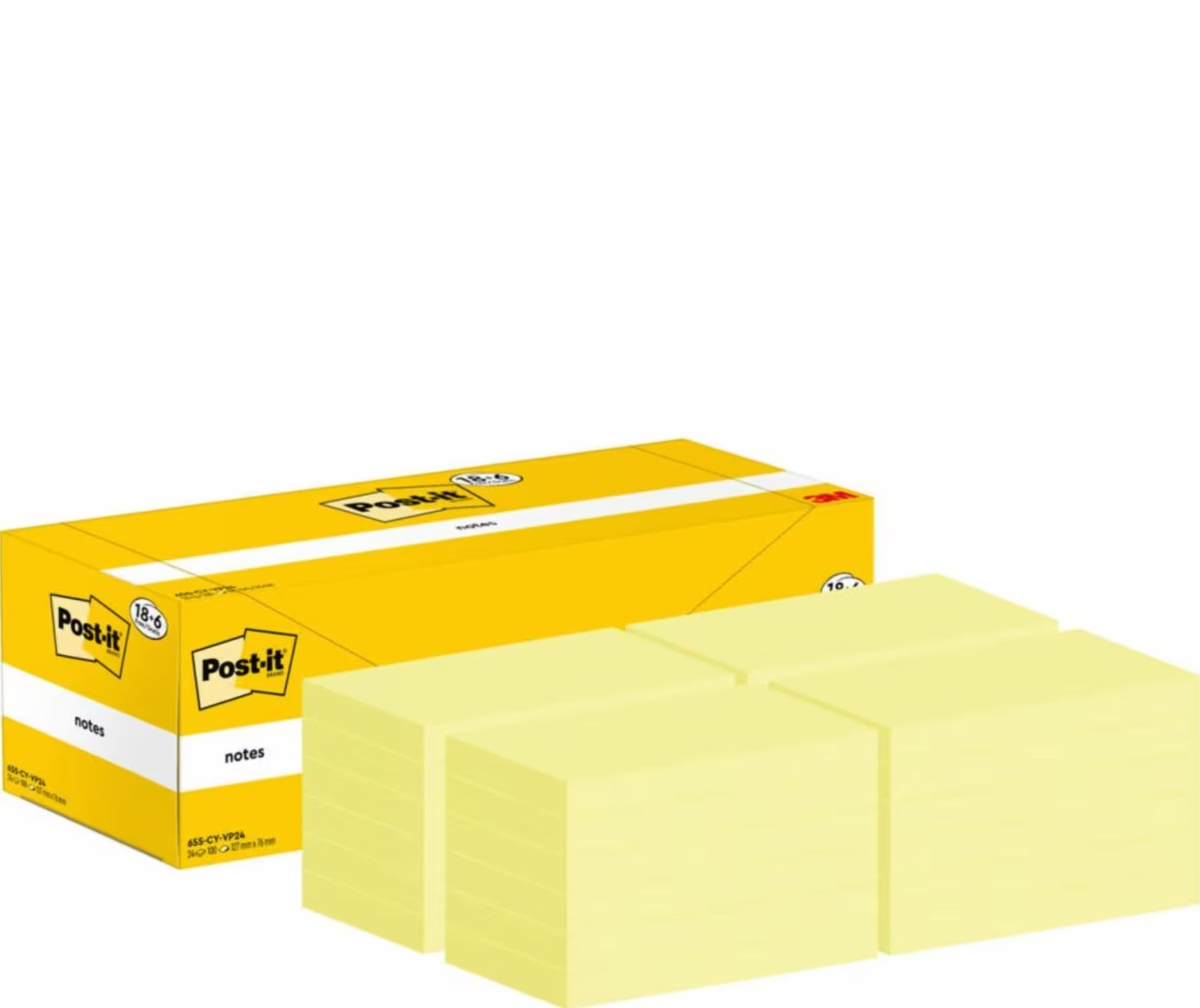 Post-it Haftnotizen – 127 × 76 mm – Gelb, 100 Blatt/Block, 24er-Pack, PEFC