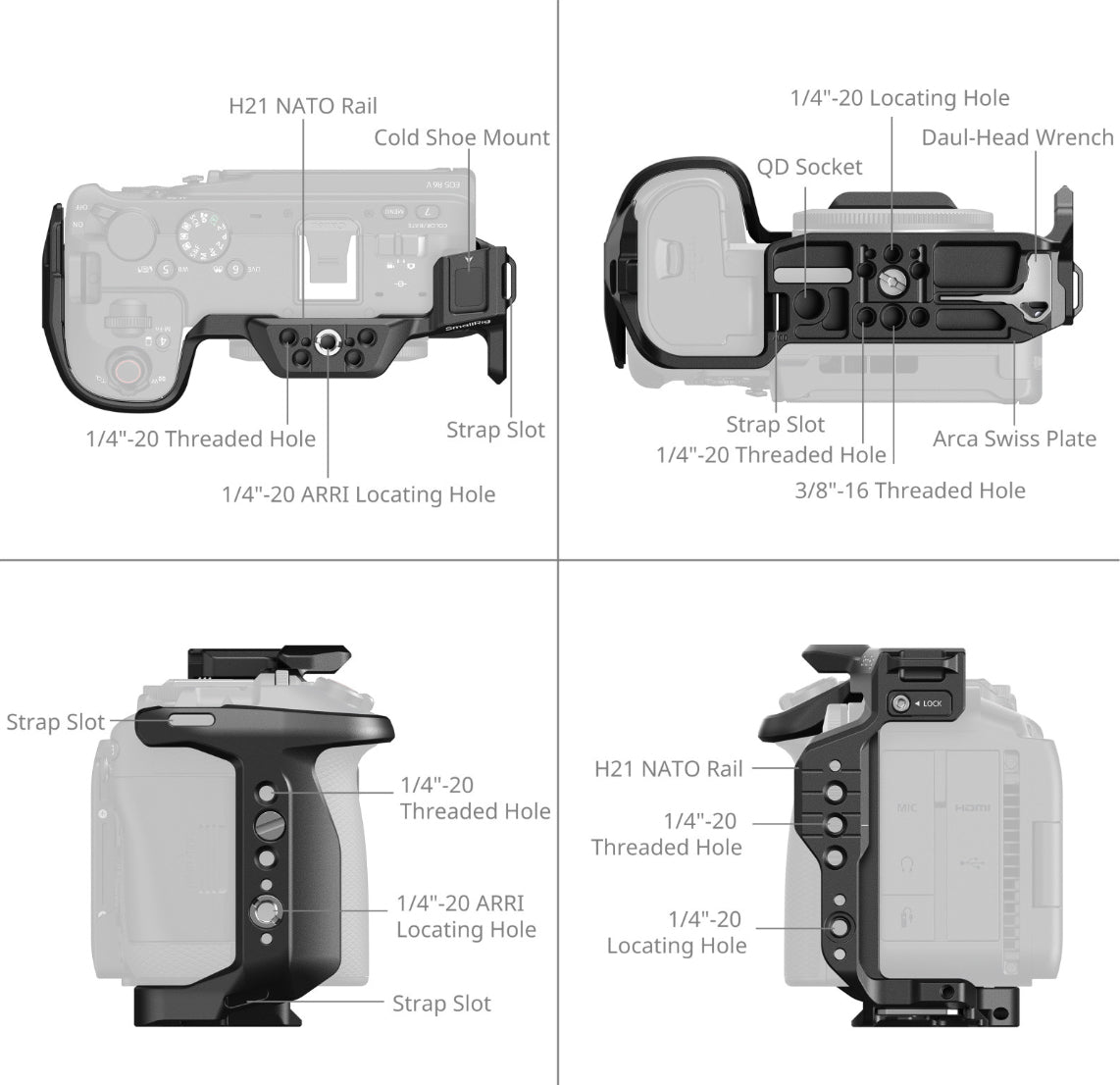 SmallRig HawkLock Schnellspann-Gehäuse – Aluminium – für Canon EOS R6, R6 Mark II – Schwarz