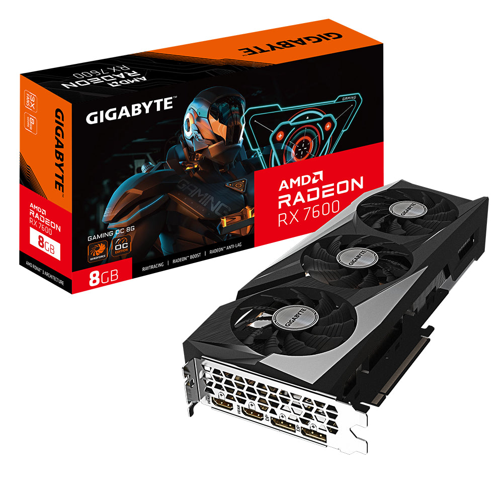 GIGABYTE Radeon RX 7600 Gaming OC – Grafikkarte – 8 GB GDDR6, 2×HDMI 2.1a, 2×DP 1.4a, 1×USB‑C, 1×8‑pin