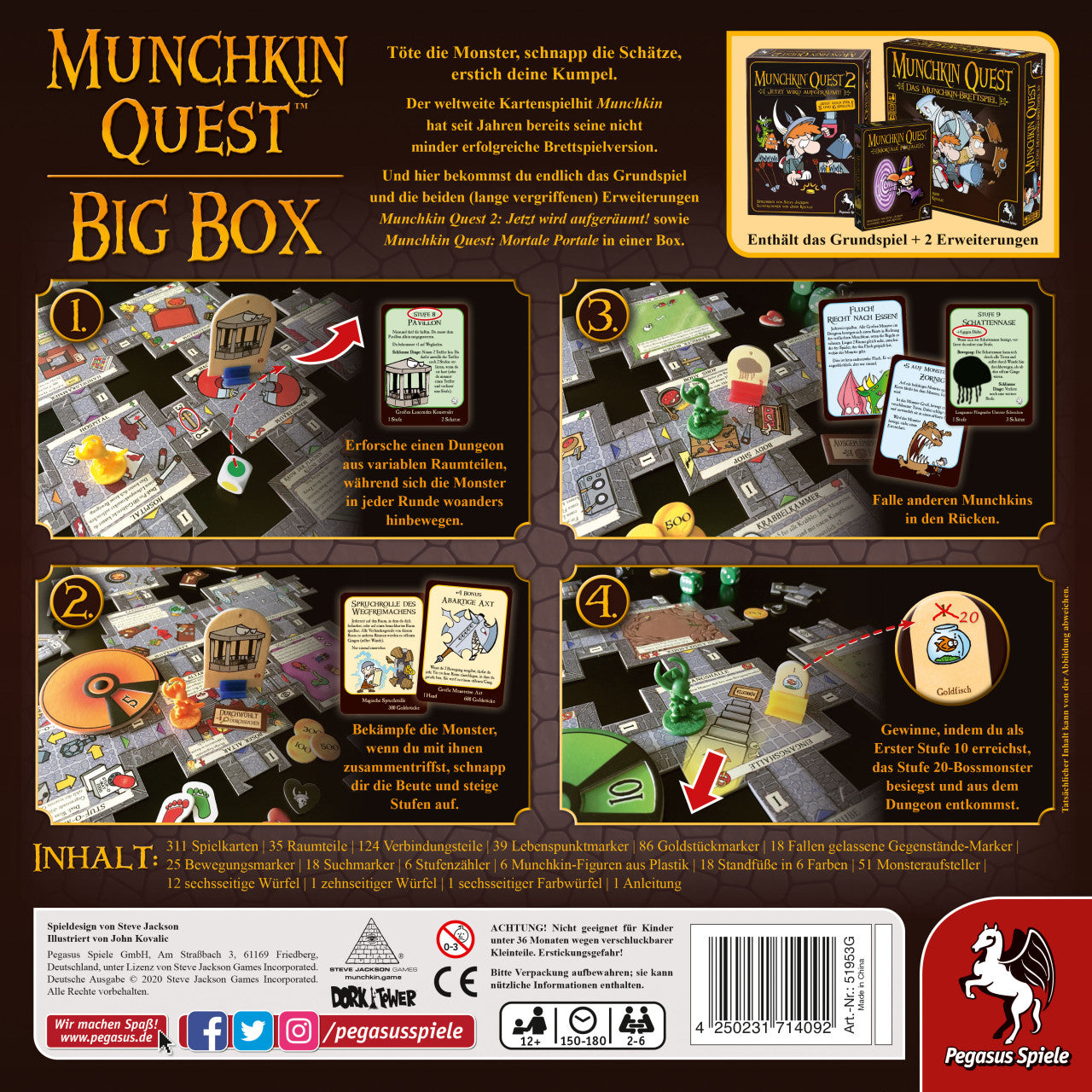 Pegasus Munchkin Quest Big Box – Brettspiel, 2–4 Spieler, ab 12 Jahren, 180 Min., DE