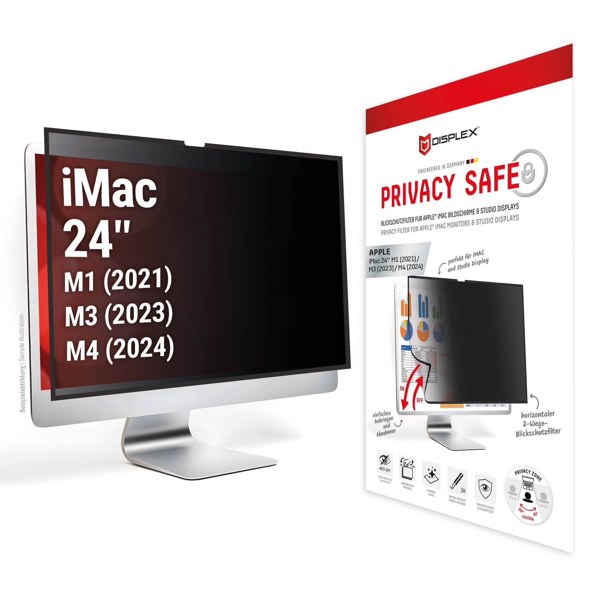 Displex Magnetischer Blickschutzfilter für Apple iMac 24" M1/M3/M4 – 545 × 318 mm, 2-Wege