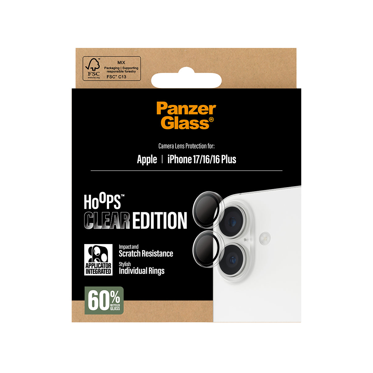 PanzerGlass Displayschutzfolie – für Apple iPhone 17/16/16 Plus, 44,5 × 42,3 × 2 mm, Hartglas
