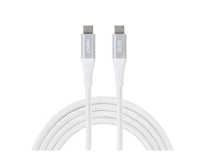 ONIT USB-Adapter USB-C auf USB-C – USB 3.2 Gen 1 (5 Gbit/s) – PD 60 W – Textilmantel – Weiss