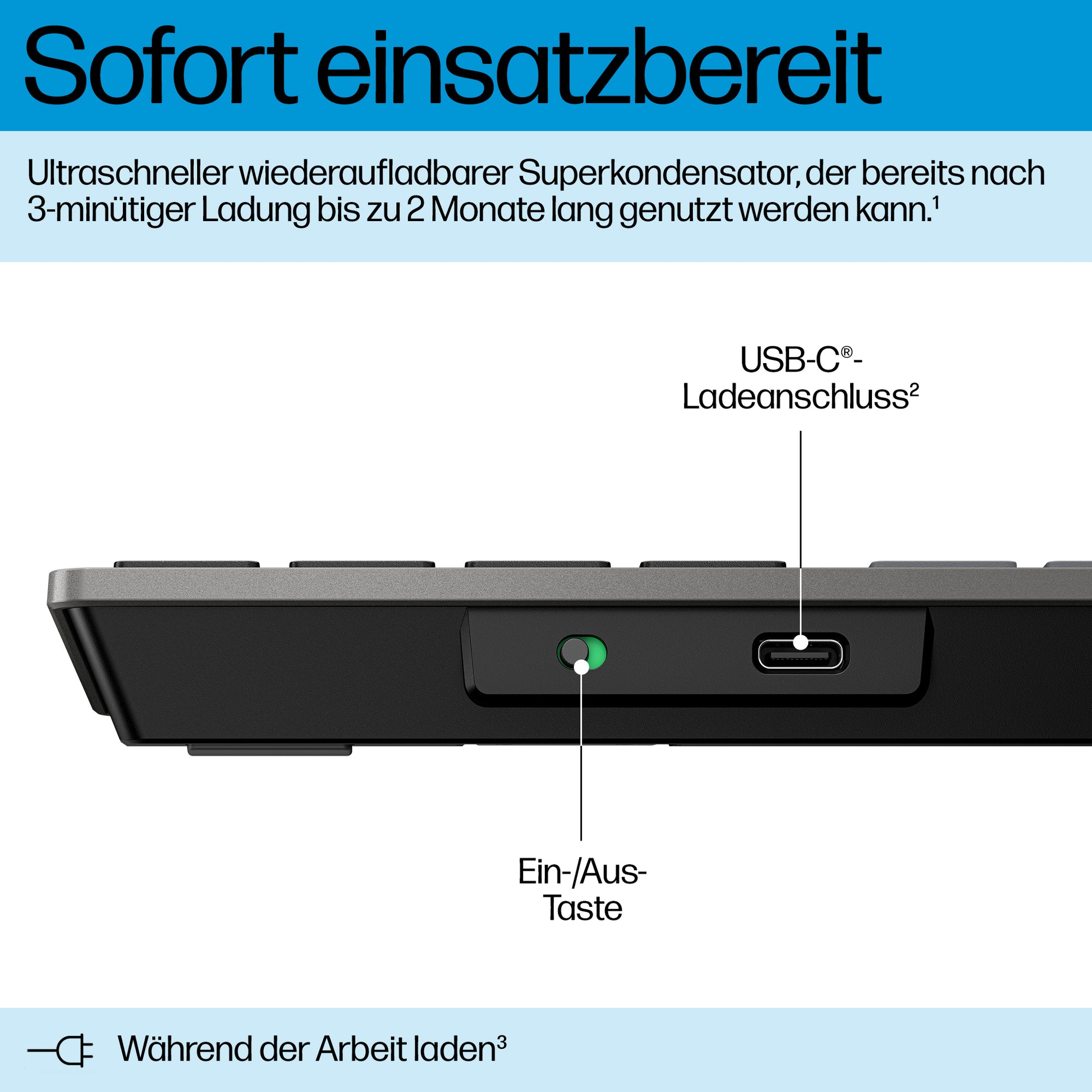 HP 725 Multi-Device – Tastatur – Bluetooth & 2,4 GHz (USB-A-Empfänger) – QWERTY (UK-INT) – Grau