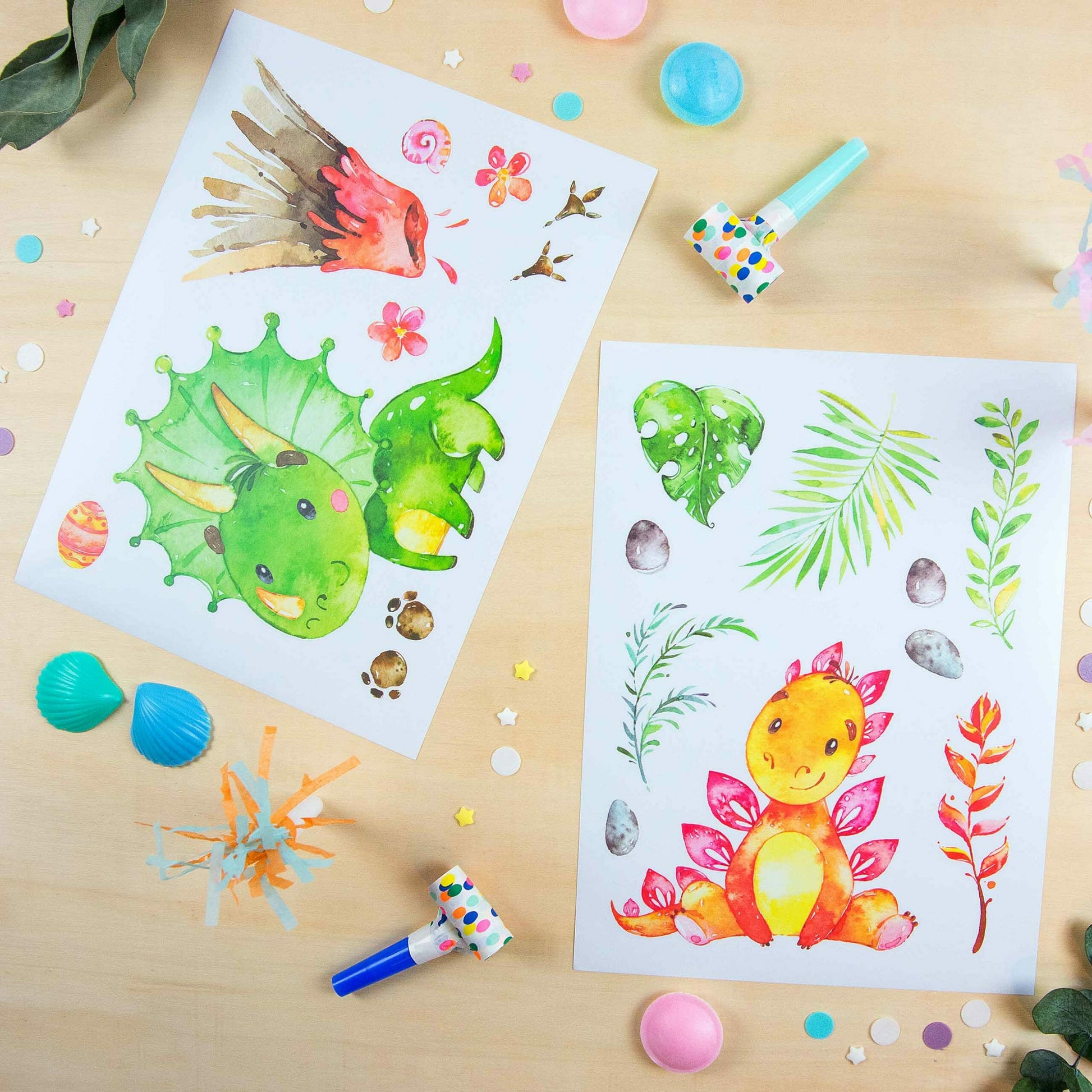 Papierdrachen Wandtattoo-Set – 22 × 30 cm – 8-teilig – Papier, mehrfarbig
