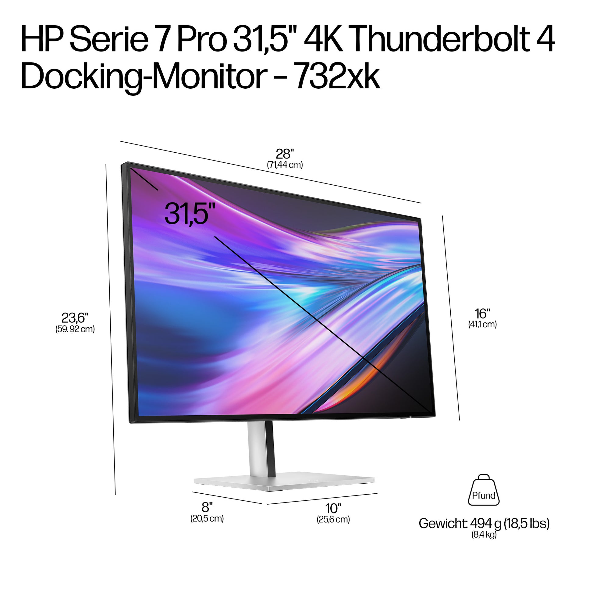 HP Series 7 Pro 732xk – 31,5", 3840 × 2160 (4K), IPS Schwarz, 120 Hz, Thunderbolt 4, LAN, HDR