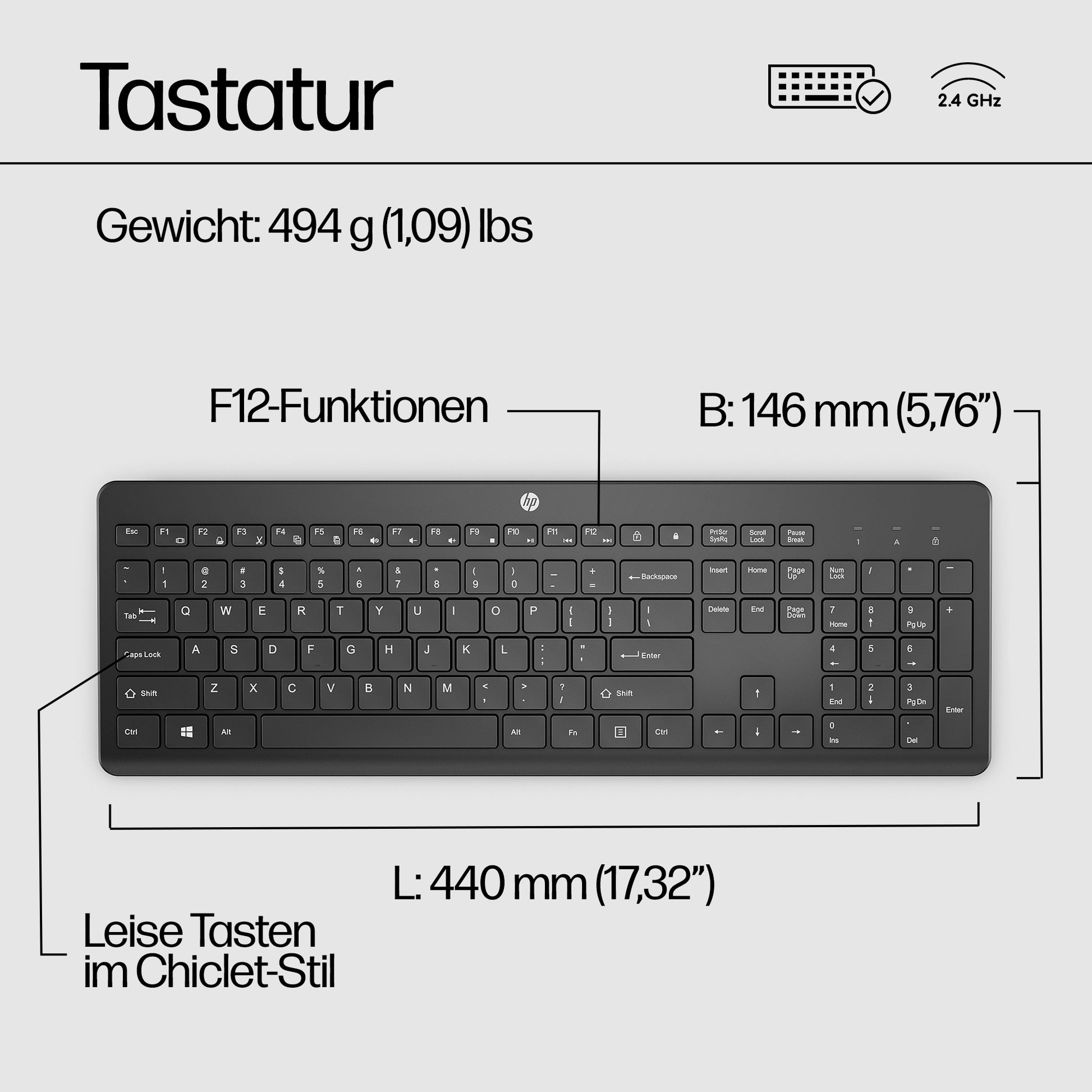 HP 230 – Tastatur, kabellos, schwarz