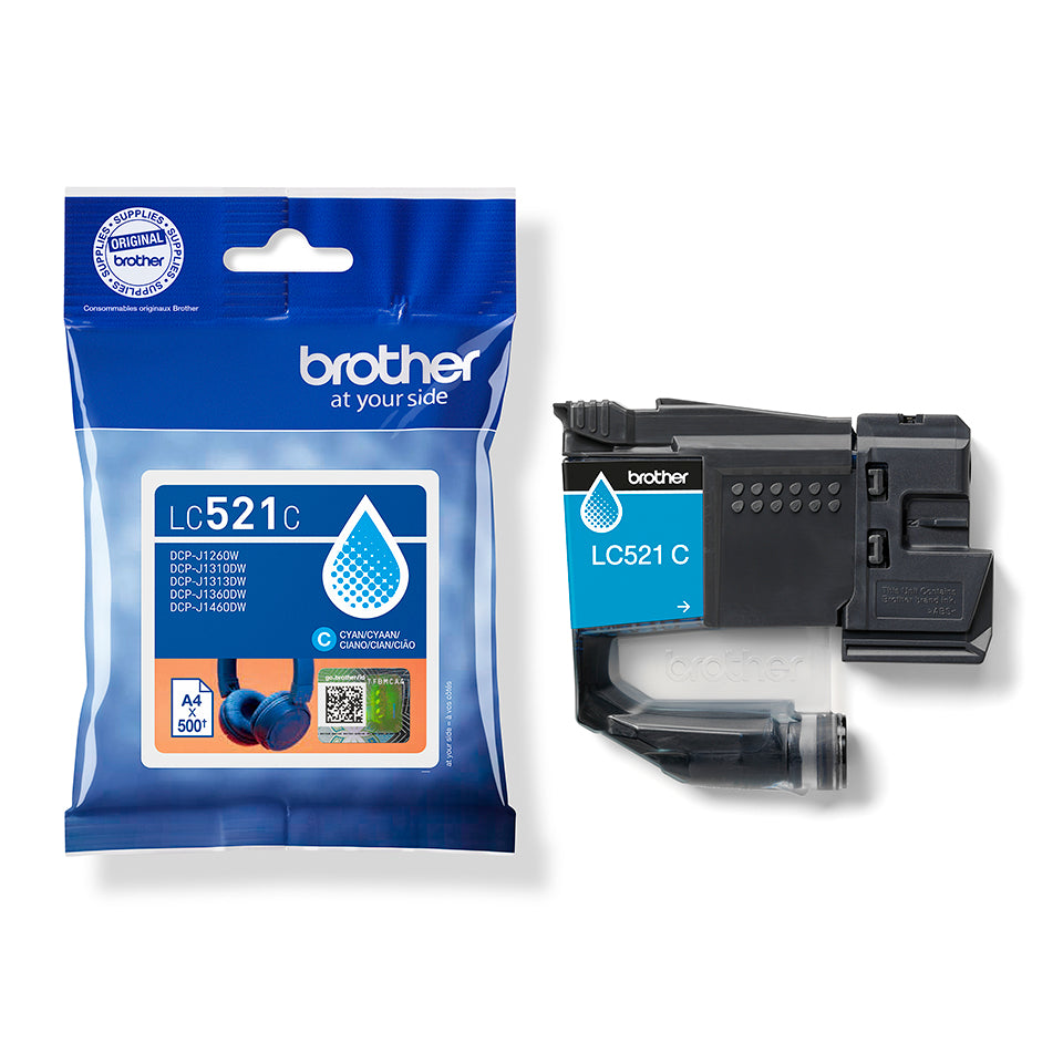 Brother LC521C Cyan Tintenpatrone (Original) – 500 Seiten – für DCP-J1260W, DCP-J1310DW/1313DW, DCP-J1360DW…
