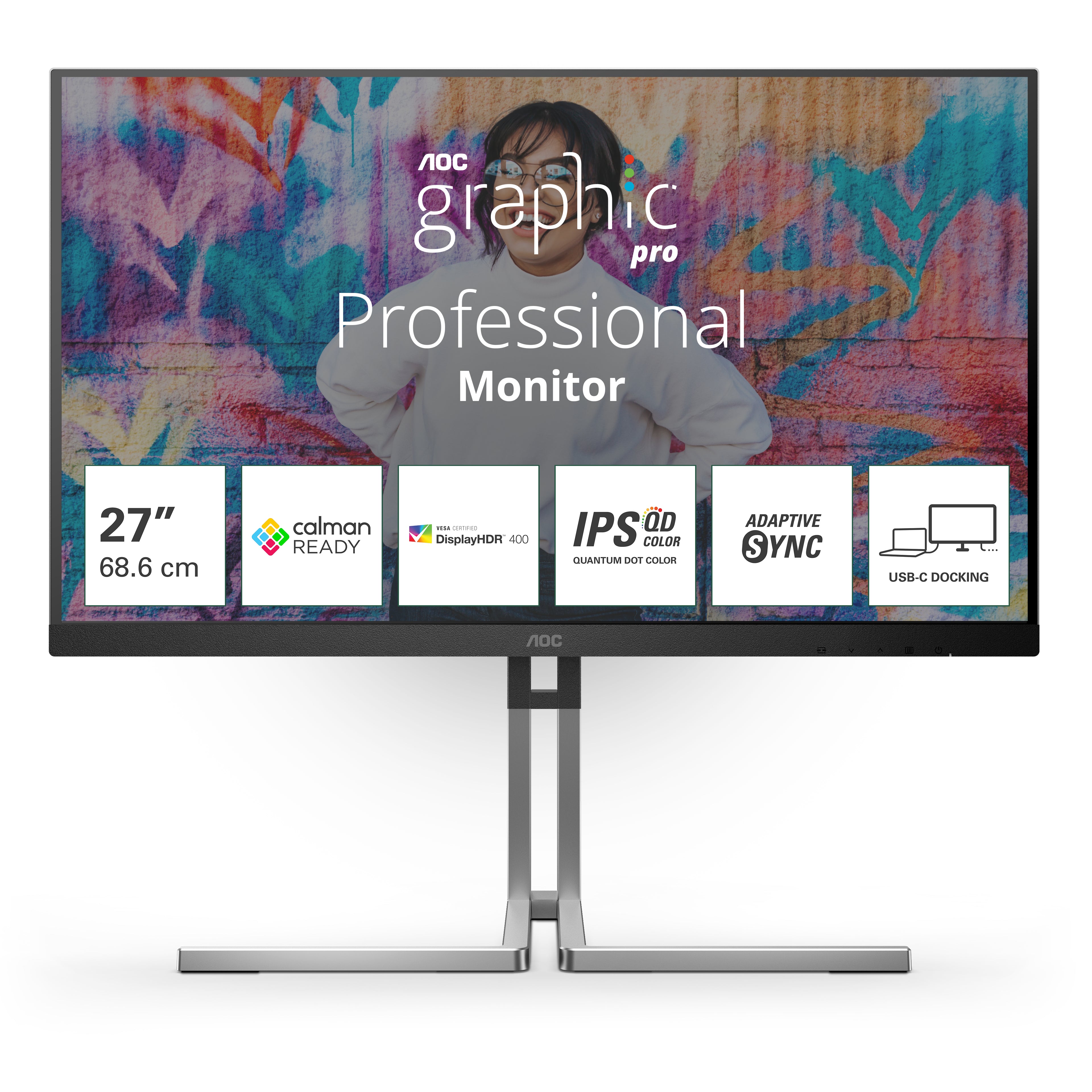 AOC Q27U3CV – 27", 2560 × 1440 (WQHD), IPS, USB-C 96 W, LAN, DisplayHDR 400